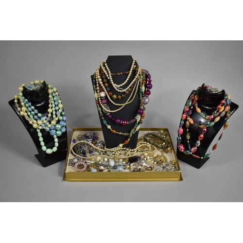 395 - A Collection of Various Beaded and Polished Stone Necklaces, Brooches and Earrings etc