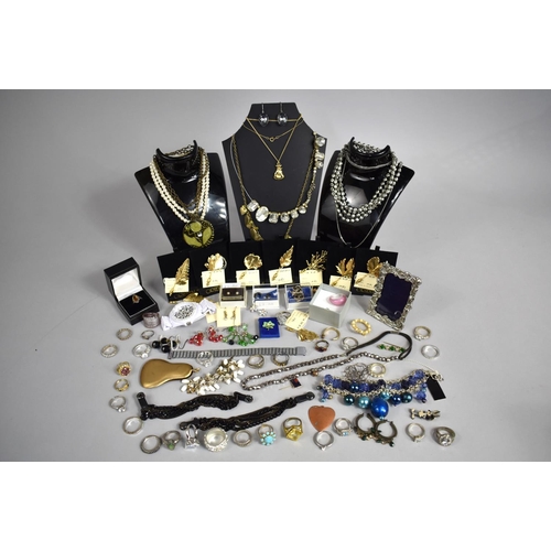 396 - A Collection of Various Costume Jewellery to comprise Leaf Pins, Necklaces, Various Silver Rings, Ea... 