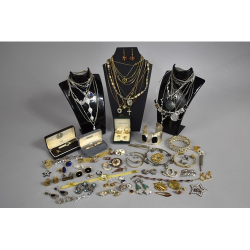 397 - A Collection of Various Costume Jewellery to comprise Necklaces, Wrist Watch, Cufflinks, Boxed Tie C... 