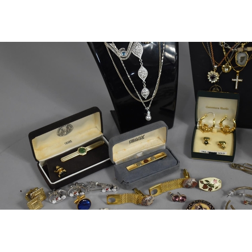 397 - A Collection of Various Costume Jewellery to comprise Necklaces, Wrist Watch, Cufflinks, Boxed Tie C... 