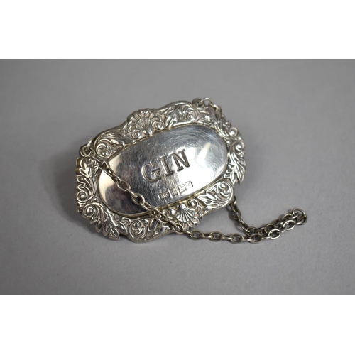 402 - A Silver Decanter Label for Gin, Hallmark for M.K. Birmingham 1994