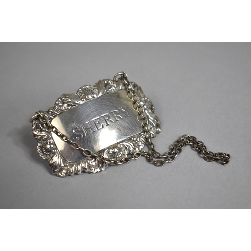 403 - A Silver Sherry Decanter Label, Hallmark for Birmingham 1981 by J.B.C&S Ltd