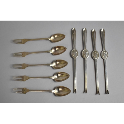 412 - Four Lobster Forks/Picks by James Deakin & Sons in Silver Plate for the Mount Murray Hotel, Isle of ... 