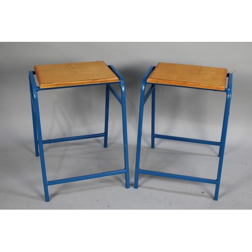 416 - Two Stacking Stools with Metal Frames and Square Wooden Tops