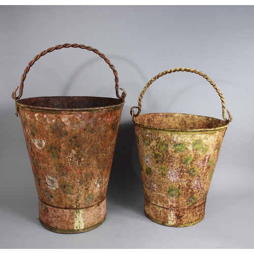 417 - Two Vintage Buckets, Both with Twisted Loop Handle, 46 and 40cms High