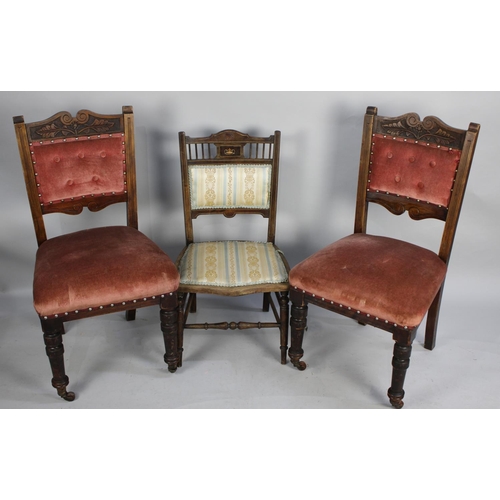 420 - A Pair of Late 19th/20th Century Upholstered Chairs with Turned Front Supports Culminating to Caster... 