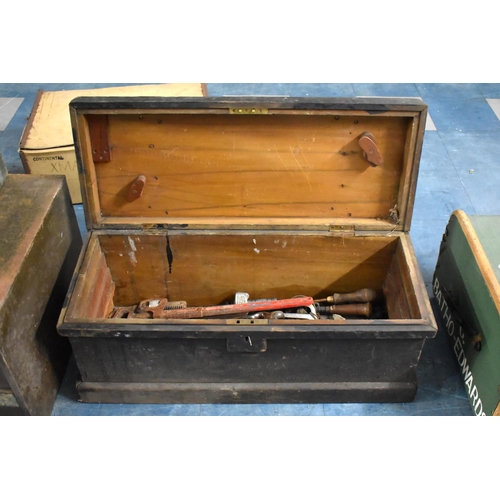 Sold at Auction: Antique Wooden Tool Box w/Contents.