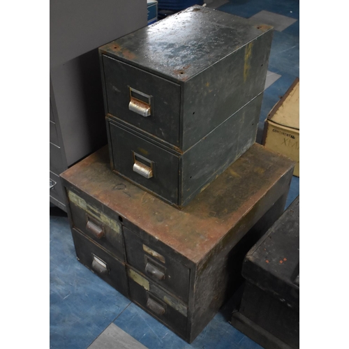 424 - Two Vintage Metal Filing Stores, One with Four Drawers and Other with Two Drawers, 49.5cm and 25cms ... 