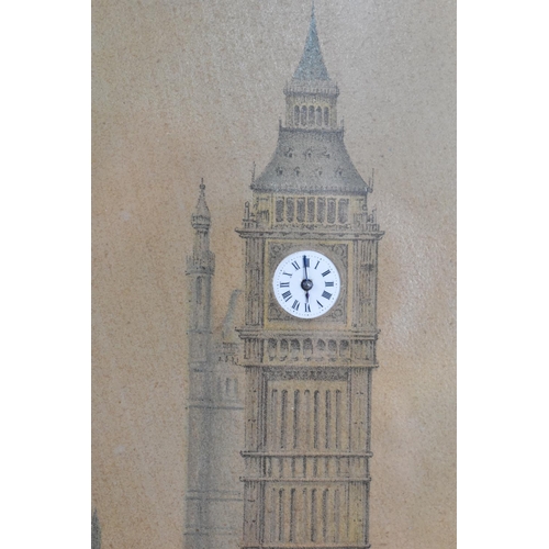 45 - An Edwardian Easel Back 'Big Ben' Picture Clock Depicting houses of Parliament and Carriages on the ... 