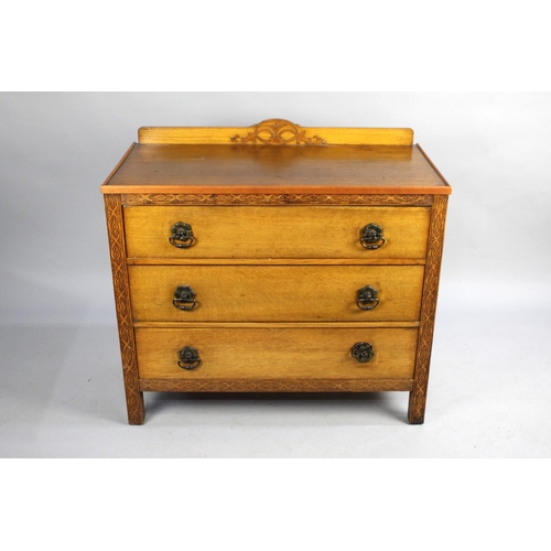 460 - A Mid 20th Century Galleried Chest of Three Graduated Long Drawers, Matches 461