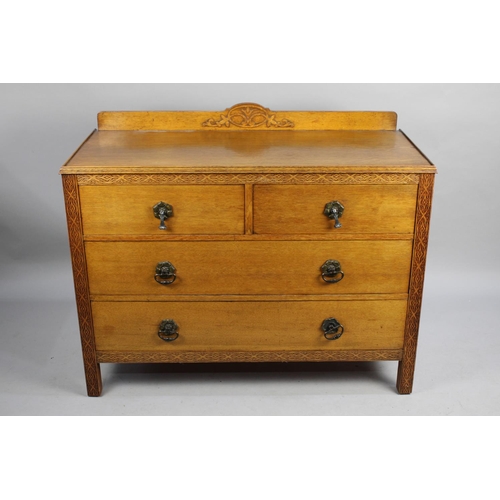 461 - A Mid 20th Century Oak Galleried Chest of Two Short and Two Long Drawer, Matches Lot 460