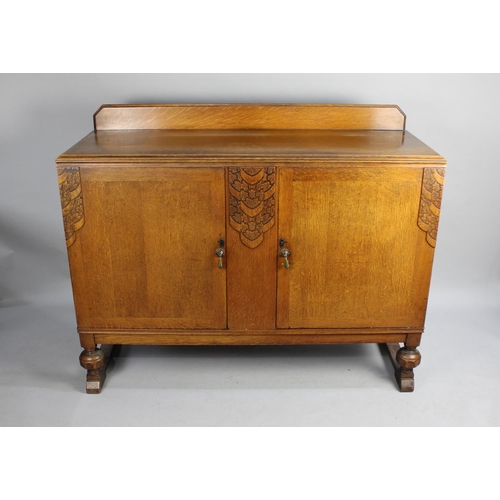 463 - A Mid 20th Century Oak Galleried Sideboard with Two Inner Drawers, 132cms Wide