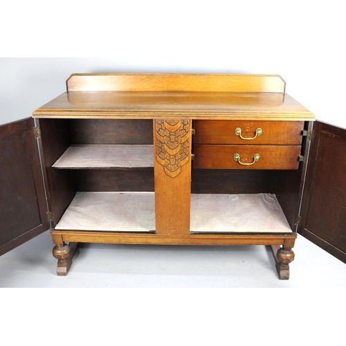 463 - A Mid 20th Century Oak Galleried Sideboard with Two Inner Drawers, 132cms Wide