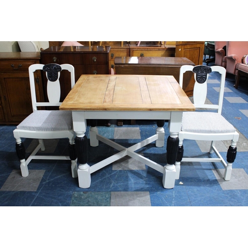 473 - A Vintage Former Drawer Leaf Dining Table with Painted Base and Pair of Matching Chairs