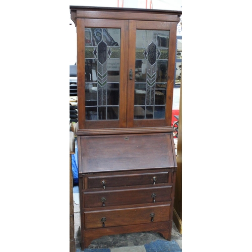 478 - A Mid 20th Century Bureau Bookcase with Pull Down Front to Fitted Interior over Three Long Drawers, ... 