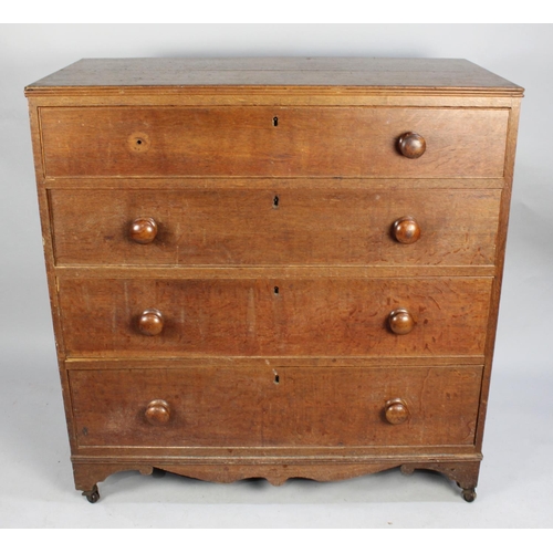 479 - A 19th Century Oak Chest of Four Graduated Long Drawers, One Turned Handle Missing, 102cms Wide