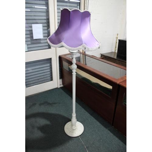 485 - A Cream Painted Standard Lamp with Turned Reeded Support, Complete with Shade