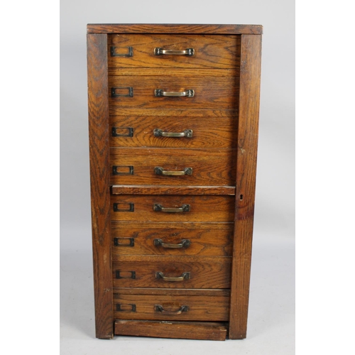 490 - An Edwardian Oak Eight Drawer Wellington Chest, 52cms by 41cms by 108cms High