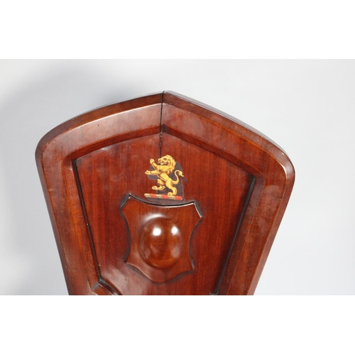 509 - A Pair of 19th Century Mahogany Hall Chairs, the Shield Backs with Painted Heraldic Lions on Turned ... 