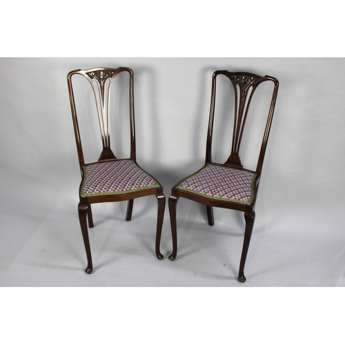 512 - A Pair of Late 19th/Early 20th Century Mahogany Framed Chairs with Carved Splat on Cabriole Supports