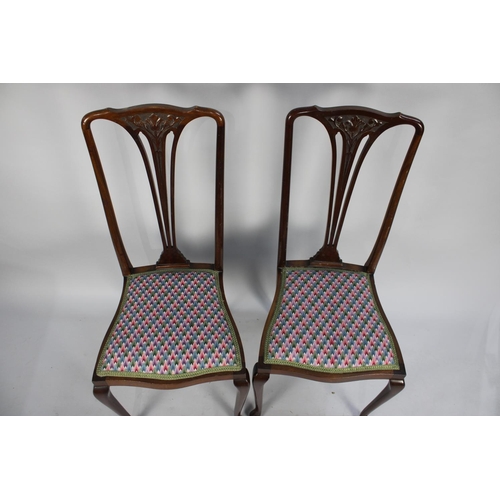 512 - A Pair of Late 19th/Early 20th Century Mahogany Framed Chairs with Carved Splat on Cabriole Supports