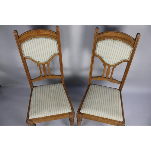 513 - A Pair of Oak Framed and Upholstered Seated and Backed Chairs