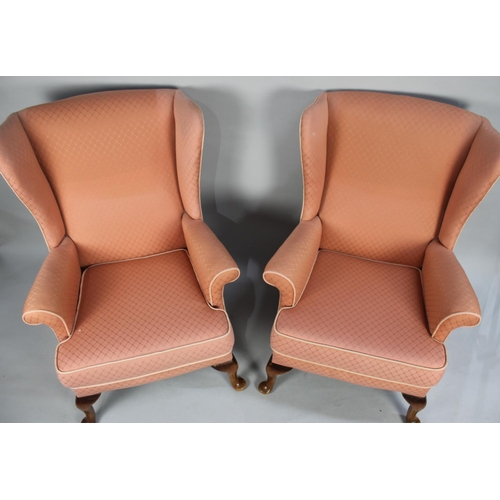 519 - A Pair of Mid 20th Century Wing Armchairs