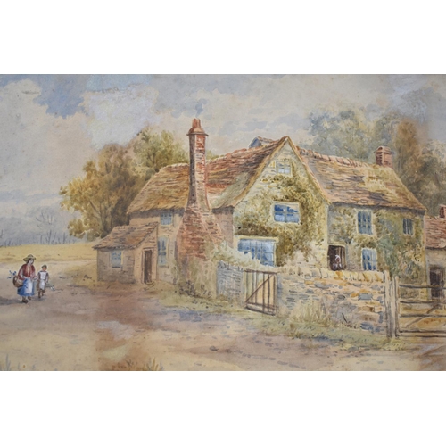 522 - A Gilt Framed but Unglazed Watercolour, Country Cottage Scene with Mother and Child, Signed E Stanle... 