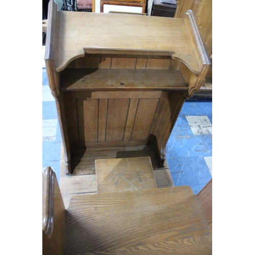 526 - A Late 19th/Early 20th Century Oak Church Pew and Lectern Complete with Kneeling Stool Mounted on Wh... 