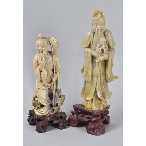 59 - Two Mid 20th Century Carved Soapstone Figures of Elders, Tallest 24cms High