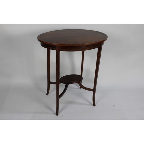 65 - An Edwardian String Inlaid Mahogany Occasional Table with Small Stretcher Shelf, 65cms Wide