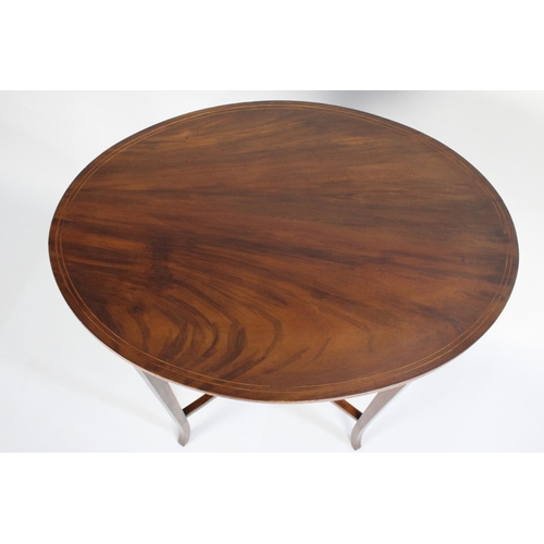 65 - An Edwardian String Inlaid Mahogany Occasional Table with Small Stretcher Shelf, 65cms Wide