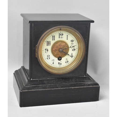 68 - A Late 19th/Early 20th Century French Black Slate Mantel Clock, Missing Pendulum, 19cms Wide and 20c... 