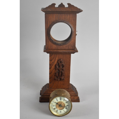 71 - An Edwardian Novelty Mantel Clock in the Form of a Miniature Oak Long Case Clock with Removable Cloc... 