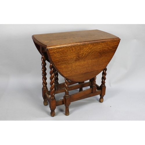 73 - A Mid 20th Century Oak Barley Twist Drop Leaf Gate Leg Occasional Table, 73cms Wide