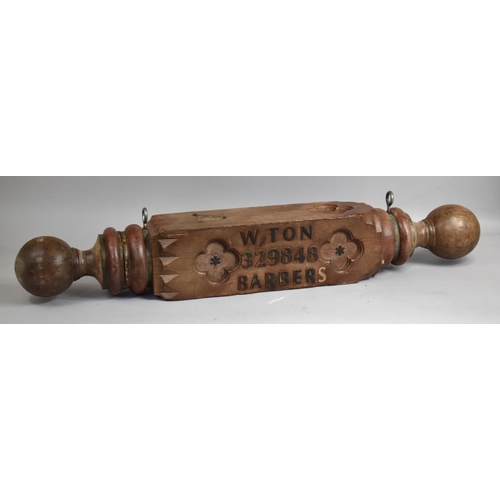 75 - A Mid/Late 20th Century Carved Wooden Barbers Pole Inscribed 