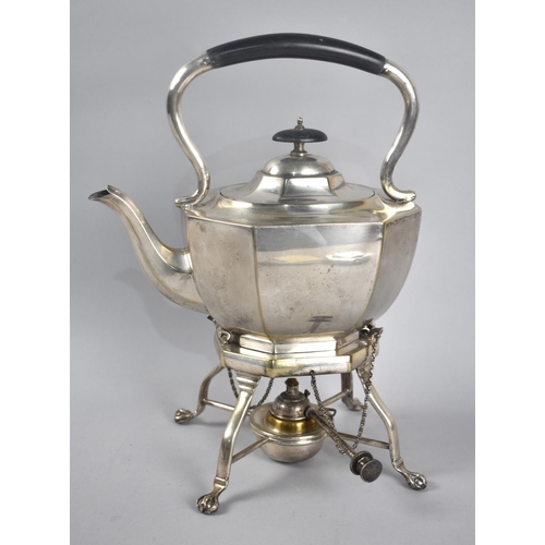 84 - An Edwardian Silver Plated Spirit Kettle on Stand with Burner