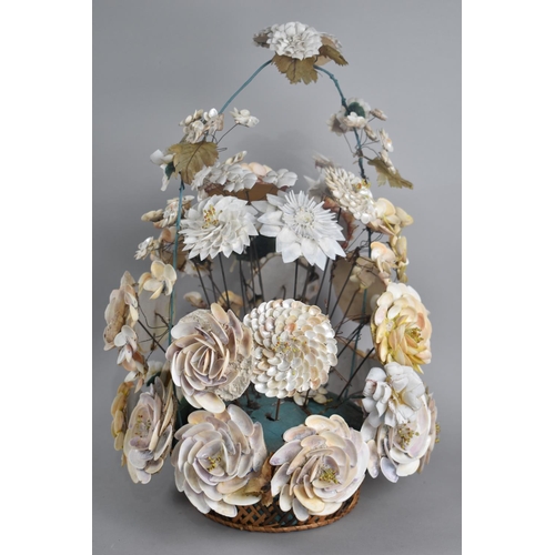 86 - A Novelty Basket of Flowers Formed From Seashells, 42cms High