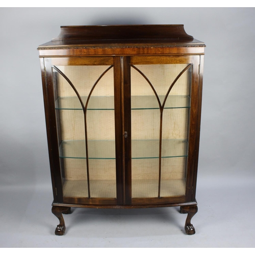 93 - A Mid 20th Century Mahogany Bow Fronted Display Cabinet with Two Glass Shelves and Galleried Back, 9... 