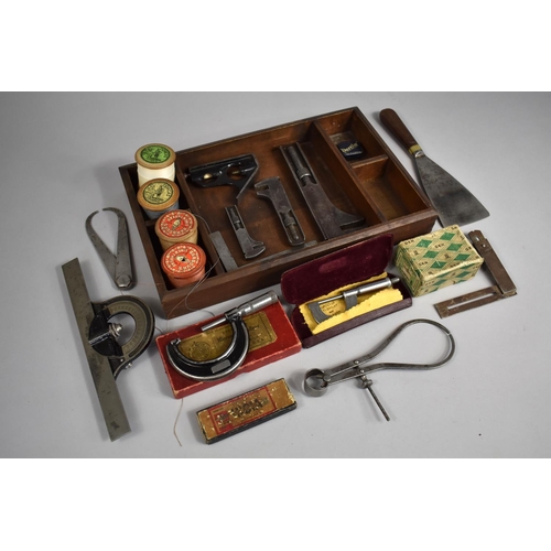 99 - A Collection of Various Sundries to include Micrometer Screw, Calipers, Set Squares, Tools, Oil Ston... 