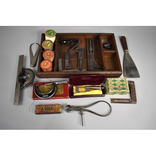 99 - A Collection of Various Sundries to include Micrometer Screw, Calipers, Set Squares, Tools, Oil Ston... 