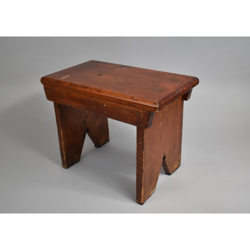 10 - A Stained Pine Rustic Rectangular Topped Stool, 40cms by 23cms by 32cms High