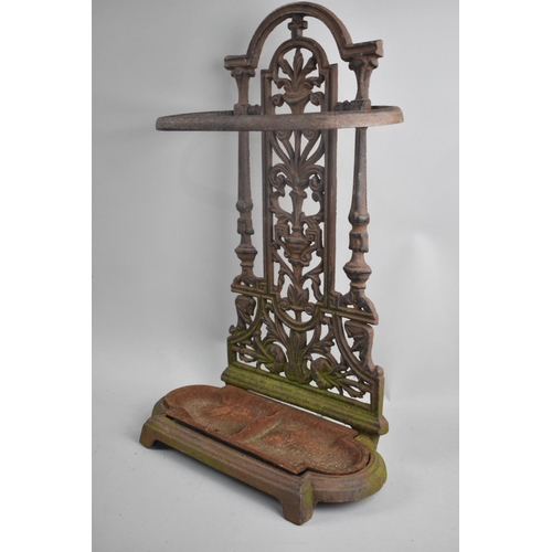 101 - A Reproduction Coalbrookdale Style Cast Iron Stick Stand with removable Tray, 50cms High