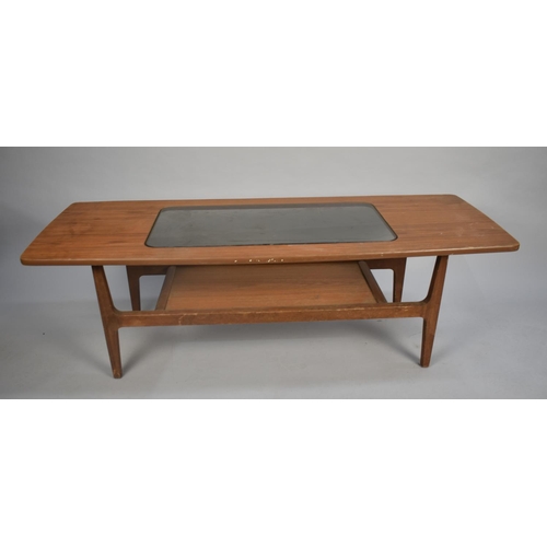 114 - A 1970s Glass Top Teak Effect Coffee Table of Rectangular Form, 134cms Wide