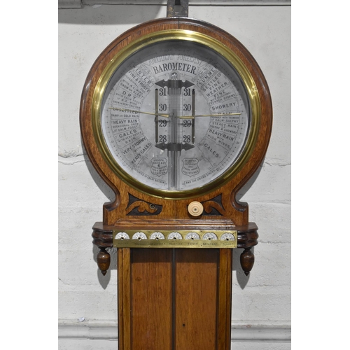 119 - A Late 19th/Early 20th Century Joseph Davis American Forecast Barometer in Oak Case, Silvered Dial, ... 