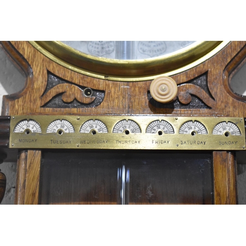 119 - A Late 19th/Early 20th Century Joseph Davis American Forecast Barometer in Oak Case, Silvered Dial, ... 