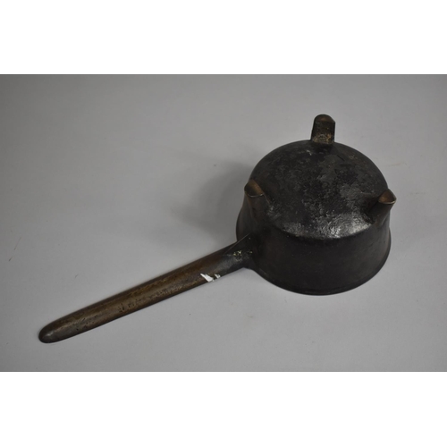 22 - An 18th Century Bronze/Bell Metal Skillet on Three Legs, Handle Cast with 