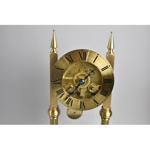 37 - A Nice Quality Skeleton Style Pillar Clock Under Glass Dome, 30cms High