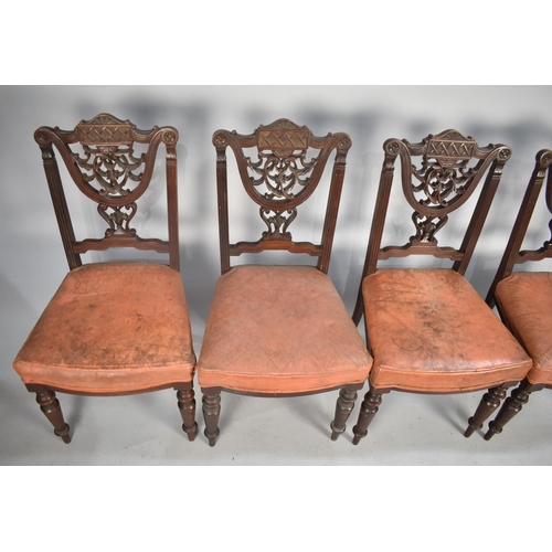 450 - A Set of Four Late Victorian/Edwardian Mahogany Framed Dining Chairs with Carved Backs