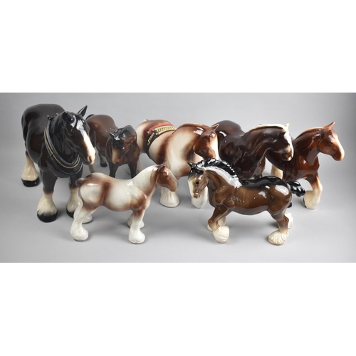 453 - A Collection of Various Glazed Heavy Horse Figures